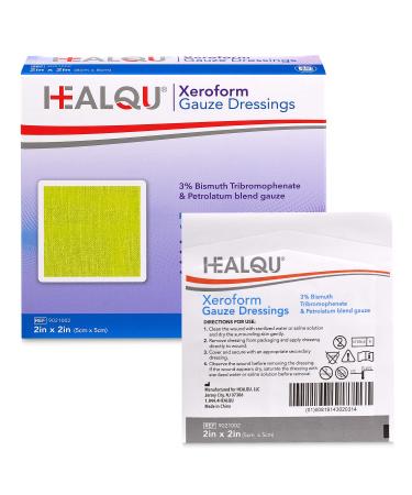 HEALQU Medical Xeroform Petrolatum Dressing 2x2 - 25 Count - Non-Adherent Gauze Pad for Low Exudating Wounds - Fine Mesh Gauze Patch Sterile for Wound Care Lacerations, Burns & Skin Grafts 2" x 2" Box of 25