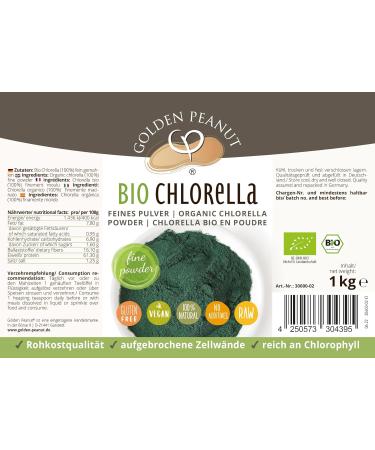 Golden Peanut Chlorella 1kg - 100% Raw Bio Chlorella Powder | Broken Cell Walls EU Organic Standard | Perfect for Green Smoothies - Buy Online on GoSupps.com