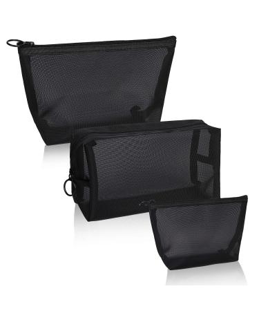 Travel Toiletry Bags Mesh Cosmetic Bag with Zipper Set of 3 Sizes Black Makeup Bag Toiletry Bag for Women Men