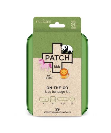 Patch Kids On-The-Go Natural Bamboo Adhesive Bandage Kit for Sensitive Skin Eco-Friendly Hypoallergenic Bandages for Sensitive Skin. Non Toxic Bandages for Boys & Girls with Cute Prints 29 ct Small Small - 29 Pieces