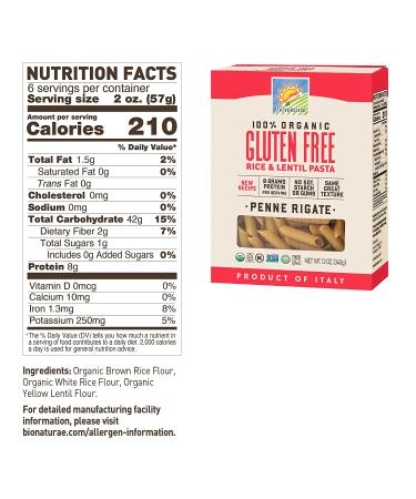 Bionaturae Penne Rigate Gluten Free Organic Rice & Lentil Pasta - 12 Oz - Buy Online on GoSupps.com