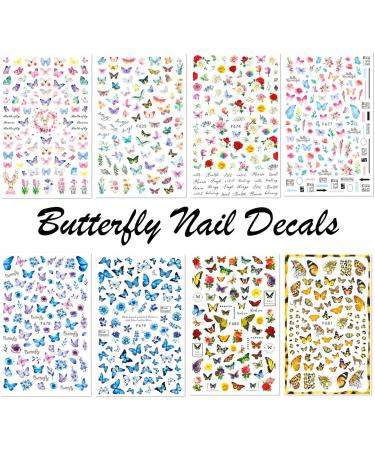 3D Butterfly Nail Art Stickers - Colorful Designs for Acrylic Nails - 8 Sheets - Buy Online on GoSupps.com