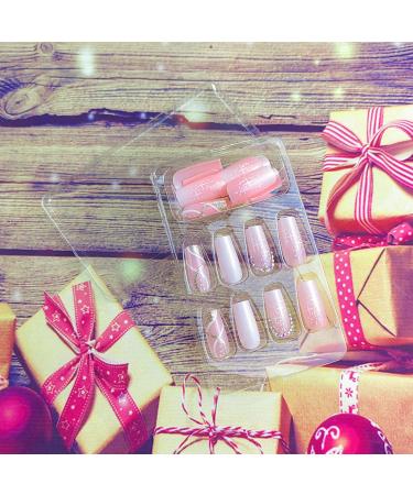 Ombre Press on Nails - Long Square Fake Nails with French Designs & Glitter - 24Pcs Acrylic Nude Pink - Rhinestone Full Cover for Women & Girls - Buy Online on GoSupps.com