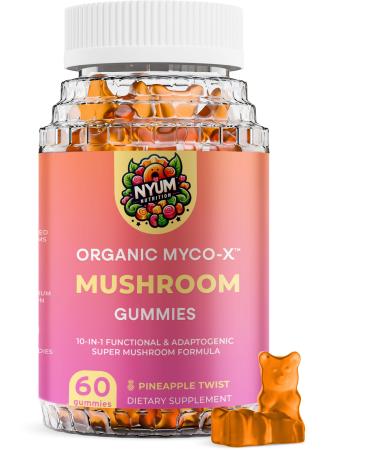 FUCOIDAN FORCE Nyum Nutrition Organic MYCO-X Mushroom Gummies 10-in-1 Formula Pineapple Twist 60 Count Orange/Pink