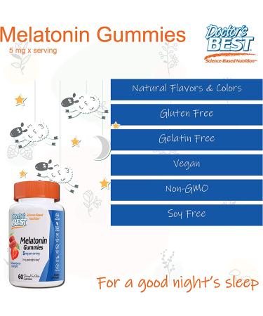 Doctorâ€™s Best Melatonin Gummies 5mg - Sleep Aid for Healthy Rest & Jet Lag Relief, 60 Count - Buy Online on GoSupps.com