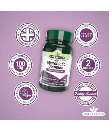 Natures Aid Microbiotic Complex | L.Acidophilus, Bifidus, FOS | Vegan | 60 Capsules - Buy Online on GoSupps.com