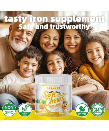 Iron Soft Chew Supplement with Vitamin C | Pineapple Flavored | Gluten Free | Iron Supplement for Women Men and Kids | 60 Count | 2 Month Supply Pineapple 60 Count (Pack of 1) - Buy Online on GoSupps.com