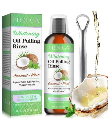 Coconut Oil Pulling for Teeth Whitening Natural Mouthwash Oil Pulling for Teeth and Gums Alcohol Free Pulling Oil with Coconut Oil & Peppermint Helps with Teeth Cleaning Fresh Breath