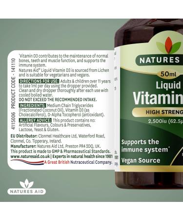 Natures Aid Vegan Vitamin D3 Liquid 2500iu with Dropper - 50ml (Pack of 1) - Buy Online on GoSupps.com