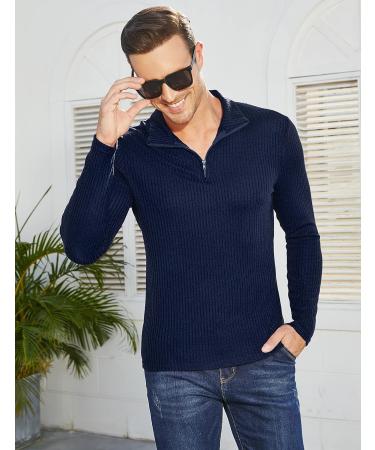 TURETRENDY Men's Blue Quarter Zip Muscle T-Shirt - Size XL - Buy Online on GoSupps.com