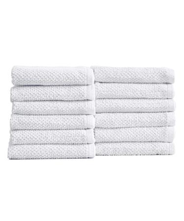 Great Bay Home 12-Pack 100% Cotton, Quick-Dry Textured Washcloths. Ultra-Absorbent, Popcorn Weave. Acacia Collection. (Wash 12pk, Optic White) Washcloths (12-Pack) Popcorn - Optic White