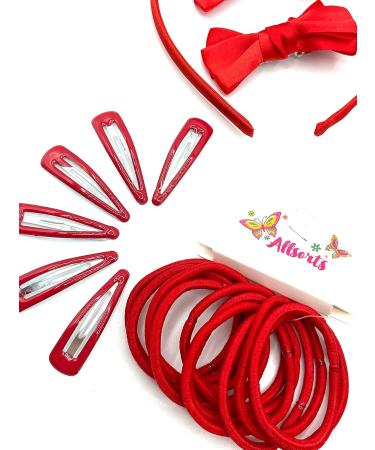 25 Piece Girls School Hair Set Red Hair Accessories Bow Clips Bobbles Headband Girls Hair - Buy Online on GoSupps.com