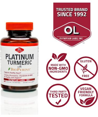 Olympian Labs Platinum Turmeric Formulated with Glucosamine Chrondroitin MSM & BioPerine for Maximum Joint Health 60 Capsules - Buy Online on GoSupps.com