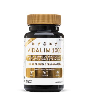 VIDALIM 1000mg Omega 3 DHA Microalgae per capsule (30 beads). Maximum purity