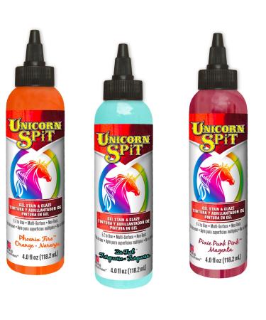Unicorn Spit - Gel Stain & Glaze Paint in One  Phoenix Fire  Pixie Punk Pink and Zia Teal  4 oz