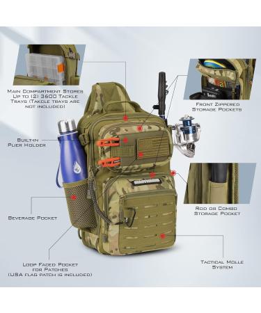 KastKing BlowBak Tactical Fishing Sling Backpack - Lightweight Tackle Storage Bag for Fishing, Hiking, Hunting, Camping - Khaki Camo - Buy Online on GoSupps.com