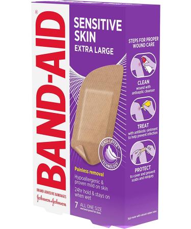 Band-Aid Adhesive Bandages for Sensitive Skin - Hypoallergenic, Extra Large, Sterile (7 ct) - Buy Online on GoSupps.com