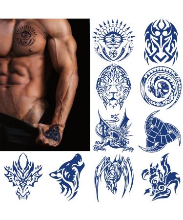 CUTELIILI Aztec and Viking Style Temporary Tattoos for Men  10 Sheets Blue Fake Tattoos for the Back of Hands and Forearms  Realistic Temporary Tattoo A-2