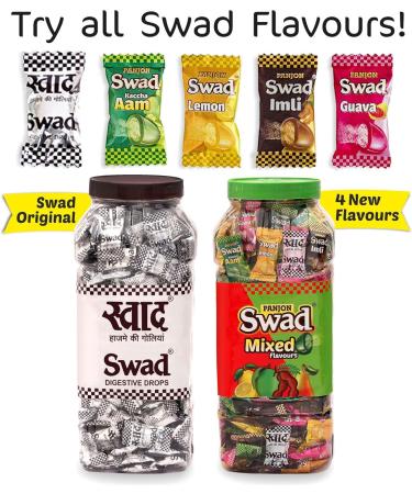 Swad Candy Jar (Digestive & Tangy Indian Masala Flavour Sweet Toffee) Vegan & Gluten Free 150 Candies Jar ORIGINAL - Buy Online on GoSupps.com