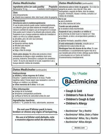 Bactimicina Sore Throat Lozenges Extra Strength Oral Analgesic - Fast Relief with Benzocaine, 18 Count - Buy Online on GoSupps.com