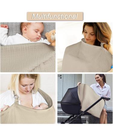 Breastfeeding Cover - Muslin Cotton Nursing Cover for Breastfeeding, Car Seat & Stroller - Khaki - Buy Online on GoSupps.com