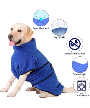 Pettom Dog Bathrobe - Quick-Drying Microfiber Towel Super Absorbent & Comfortable with Adjustable Straps for Dogs & Cats - Blue (M) - Buy Online on GoSupps.com