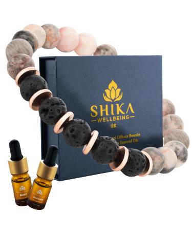 Shika Wellbeing Relaxation Gift for Women PINK ZEBRA Anxiety Relief Lava Bracelet with Lavender & Bliss Essential Oils Aromatherapy Wellness Gift Set Crystal Healing Gift Set Pink Zebra Crystal