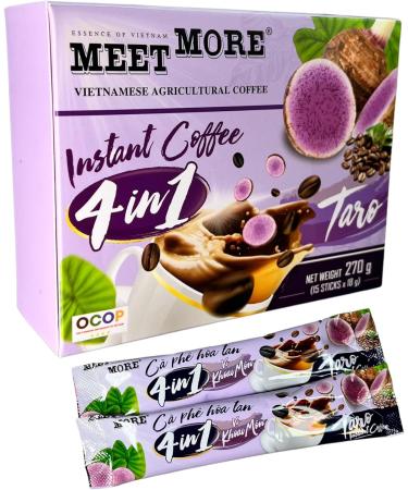 Meet More - 4in1 Coconut Coffee - Instant Soluble Coconut Coffee - Premium Quality - Exotic Coffee - Fruity Taste - 270g - Viet Nam (1st Taro) - Buy Online on GoSupps.com