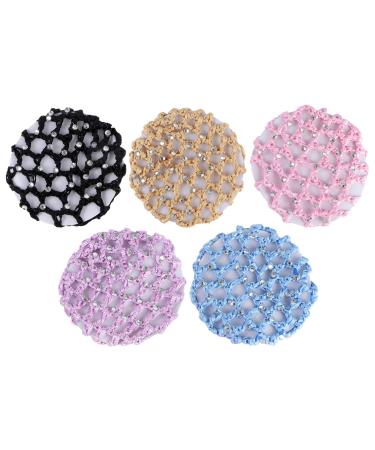 Frcolor 5pcs Handmade Hair Net Elastic Crochet Bead Hair Snood Net for Dancers