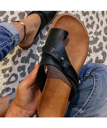 Women's Breathable Non-Slip Toe Loop Sandals | Comfortable Orthopedic Flip-Flops for Bunion Relief | Summer Fashion Sandals 5.5 Black - Buy Online on GoSupps.com