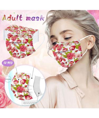 Shop SDFRK 50-Piece Adult Floral Face Masks - Colorful 3-Layer Breathable Cloth Masks - 3D Rose Print Nose Protection for International Shipping - Buy Online on GoSupps.com