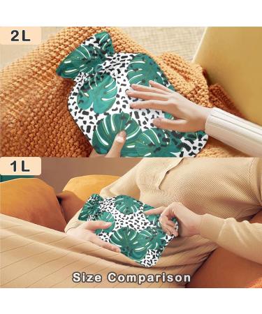 NAANLE Leopard Palm Leaf Hot Water Bottle 2L Large Transparent Heat Relief for Menstrual Cramps & Pain Therapy - Buy Online on GoSupps.com