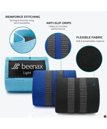 Beenax Fabric Resistance Bands (Set of 3) for Women - 3 Resistance Levels for Workout & Strength Training - Long/Short Exercise Bands for Fitness - Loop Bands for Glutes, Squats, Pull Ups - Black Navy Blue - Buy Online on GoSupps.com