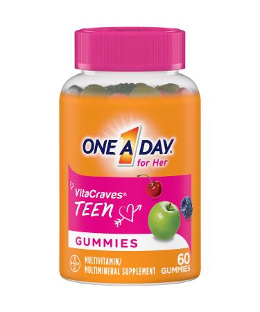 One A Day VitaCraves Teen for Her Multivitamin Gummies Supplement with Vitamin A Vitamin C Vitamin D Vitamin E and Zinc for Immune Health Support* & more 60 Count 60 Count (Pack of 1)