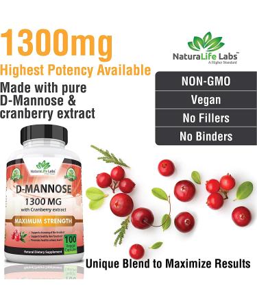 D-Mannose 300mg with Cranberry Extract | Flush Impurities, Support Urinary Tract Health - 100 Veggie Capsules - Buy Online on GoSupps.com