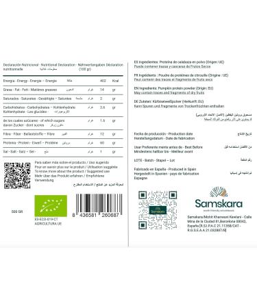  Samskara Samskara Organic Vegan Pumpkin Seed Protein | 500g | Gluten Free Vegetable Protein | Toast & Powdered | Natural Pumpkin Pipes for Keto Protein Smoothies - Buy Online on GoSupps.com