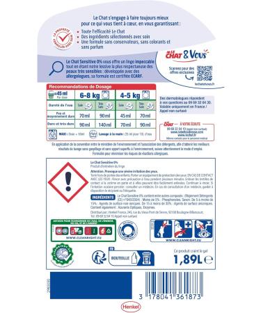 LE CHAT - Sensitive Liquid Laundry Detergent 0% - Cleanliness Formulated with Care - Respects Very Sensitive Skin - Preservative Free - Buy Online on GoSupps.com