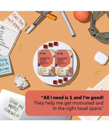 PYM Attention Chews Support for Procrastination Focus & Productivity 20 Count | 518mg L-Carnitine 54mg Tyrosine 11mg L-Taurine Caffeine-Free | All-Natural Mood Boost Supplement Made in USA 20 Count (Pack of 1) - Buy Online on GoSupps.com