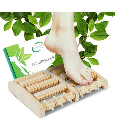 Health zone foot massage roller made of birch wood - to the foot massage - foot reflex zone massage device - foot roller with bag & instructions - foot massage device wood