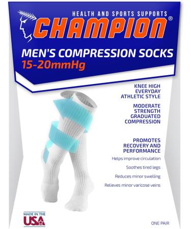 Champion Men's Compression Gym Socks | 15-20 mmHg Knee High Athletic Wear | Black Large - Shop Now for International Shipping - Buy Online on GoSupps.com