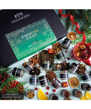 Hallingers Happy Festival Tea Advent Calendar - Vegan & Gluten-Free Green/Golden Stars | Handmade in Screw Glasses | Perfect Mother's & Father's Day Gift | 24er Chanukka Tea Set - Buy Online on GoSupps.com