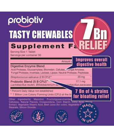 Gas & Bloating Support for Women and Men 7 Billion CFU Chewable Probiotics & Lactobacillus Reuteri Daily Digestive Enzymes for Occasional Bloating Gut Comfort & Digestive Health Strawberry 30 Count (Pack of 1) - Buy Online on GoSupps.com