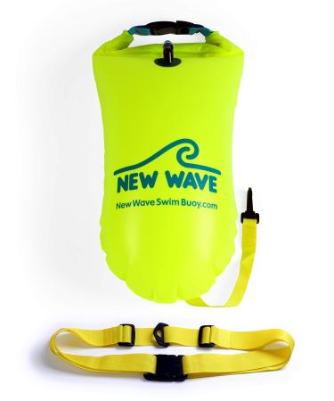 New Wave Swim Buoy for Open Water Swimmers and Triathletes - Light and Visible Float for Safe Training and Racing - Fluo Yellow-Green Fluo Green PVC 15L