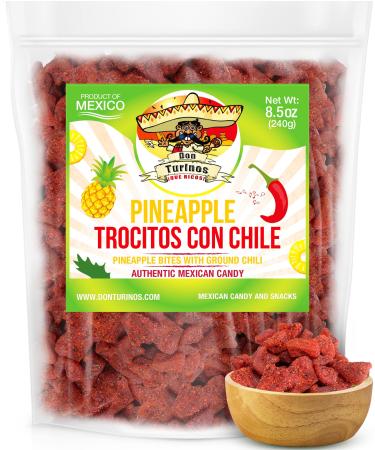 Dried Chili Pineapple Mexican Candy, 8.5 oz, Natural Soft Dry Chunks, Traditional Dulce Mexicano, Sweet and Spicy Flavor, by Don Turinos