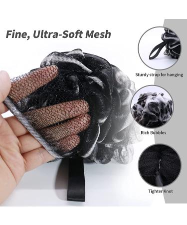 XL Shower Loofah Sponge 75g 3-Pack - Gentle Exfoliating Body Scrubber with Bamboo Charcoal - Soft Mesh Pouf for Silky Skin - Black - Buy Online on GoSupps.com