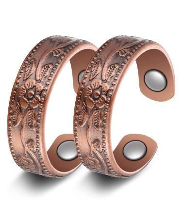 Jecanori Lymphatic Drainage Ring,Therapeutic Magnetic Ring for Women and Men,Adjustable Lymph Detox Magnetic Copper Ring for Arthritis Pain Relief(Vintage Flower)