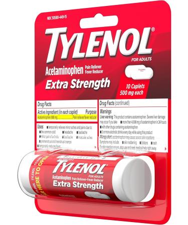 Tylenol Extra Strength Caplets 500mg Acetaminophen Pain Reliever 10 ct (Pack of 12) - Buy Online on GoSupps.com