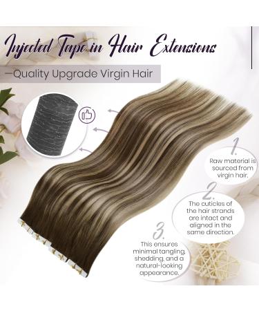 LAAVOO Real Hair Tape Extensions - Brown Balayage Dark Blond #4/27/4 - 5 Pieces 55cm Virgin Hair - Buy Online on GoSupps.com