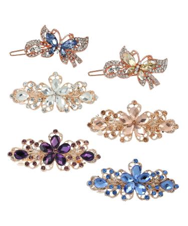 6 Pack Fancy Delicate Floral Butterfly Leaf Jeweled Gems Crystal Rhinestone Pearl Glitter Sparkly Metal Snap Hair Clips Hairpins Barrettes Clamp Hairpins Hair Headpiece Accessories for Women Girl - Buy Online on GoSupps.com