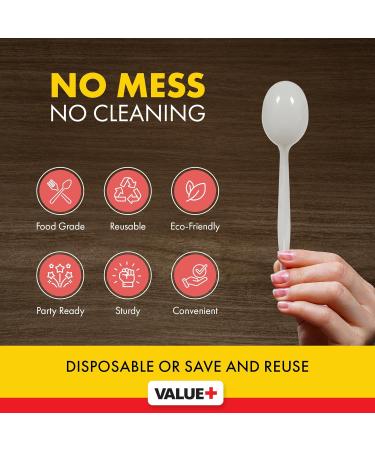 Value Plus (1000 Count) White Disposable Soup Spoon Medium Weight Polypropylene Cutlery for Birthday Party Picnic Barbecue Ideal for Office & Take Away - Buy Online on GoSupps.com
